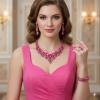 imageCSY Retro Jewelry Sets Women Vintage Necklace Earrings Bracelet Ring Sets Crystal Antique Finish JewelryHot pink crystalAntique Gold Tone