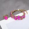 imageCSY Retro Jewelry Sets Women Vintage Necklace Earrings Bracelet Ring Sets Crystal Antique Finish JewelryHot pink crystalAntique Gold Tone
