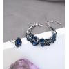 imageCSY Retro Jewelry Sets Women Vintage Necklace Earrings Bracelet Ring Sets Crystal Antique Finish JewelryNavy blue crystalAntique Silver Tone