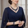imageCSY Retro Jewelry Sets Women Vintage Necklace Earrings Bracelet Ring Sets Crystal Antique Finish JewelryNavy blue crystalAntique Silver Tone