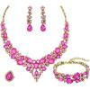 imageCSY Retro Jewelry Sets Women Vintage Necklace Earrings Bracelet Ring Sets Crystal Antique Finish JewelryHot pink crystalAntique Gold Tone