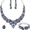 imageCSY Retro Jewelry Sets Women Vintage Necklace Earrings Bracelet Ring Sets Crystal Antique Finish JewelryNavy blue crystalAntique Silver Tone