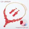image:imageCSY Elegant Crystal Necklace Earrings Bracelet Ring Bridal Wedding Party Costume Jewelry Sets for Brides Women4 PcsSetGold Plated  Red