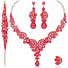 image:imageCSY Elegant Crystal Necklace Earrings Bracelet Ring Bridal Wedding Party Costume Jewelry Sets for Brides Women4 PcsSetGold Plated  Red
