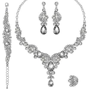image:imageCSY Elegant Crystal Necklace Earrings Bracelet Ring Bridal Wedding Party Costume Jewelry Sets for Brides Women4 PcsSetGrey