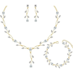 image:imageCSY Elegant Bridal Jewelry Sets Clear Cubic Zirconia Wedding Necklace Earrings Bracelet Set for Birdes Bridesmaids CZ Prom JewelryGoldNecklace Earrings Bracelet