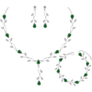 image:imageCSY Elegant Bridal Jewelry Sets Clear Cubic Zirconia Wedding Necklace Earrings Bracelet Set for Birdes Bridesmaids CZ Prom JewelryGreenNecklace Earrings Bracelet