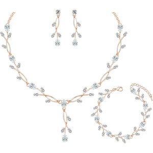 image:imageCSY Elegant Bridal Jewelry Sets Clear Cubic Zirconia Wedding Necklace Earrings Bracelet Set for Birdes Bridesmaids CZ Prom JewelryRose GoldNecklace Earrings Bracelet
