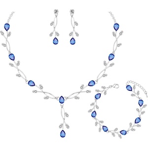 image:imageCSY Elegant Bridal Jewelry Sets Clear Cubic Zirconia Wedding Necklace Earrings Bracelet Set for Birdes Bridesmaids CZ Prom JewelryRoyal BlueNecklace Earrings Bracelet