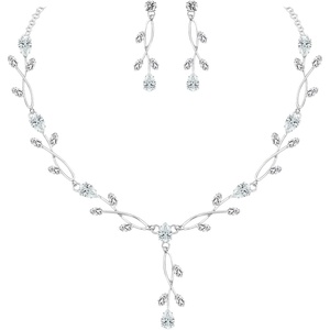 image:imageCSY Elegant Bridal Jewelry Sets Clear Cubic Zirconia Wedding Necklace Earrings Bracelet Set for Birdes Bridesmaids CZ Prom JewelrySilverNecklace Earrings