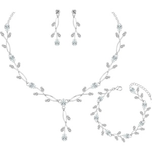 image:imageCSY Elegant Bridal Jewelry Sets Clear Cubic Zirconia Wedding Necklace Earrings Bracelet Set for Birdes Bridesmaids CZ Prom JewelrySilverNecklace Earrings Bracelet