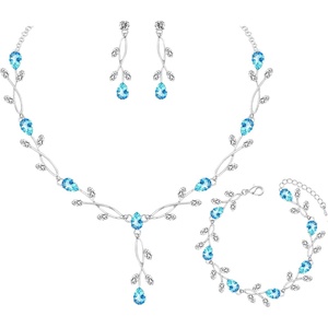 image:imageCSY Elegant Bridal Jewelry Sets Clear Cubic Zirconia Wedding Necklace Earrings Bracelet Set for Birdes Bridesmaids CZ Prom JewelrySky BlueNecklace Earrings Bracelet