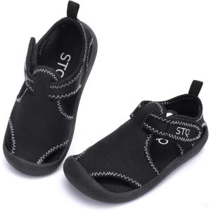 imageSTQ Boys Girls Water Shoes QuickDry Slip on Beach Swim Pool SandalsToddlerLittle KidAll Black