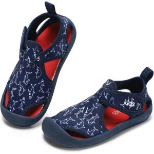imageSTQ Boys Girls Water Shoes QuickDry Slip on Beach Swim Pool SandalsToddlerLittle KidNavy Shark