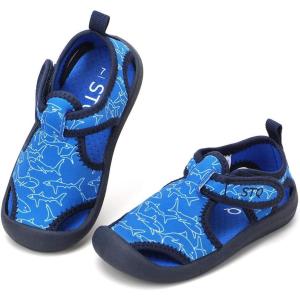 imageSTQ Boys Girls Water Shoes QuickDry Slip on Beach Swim Pool SandalsToddlerLittle KidRoyal BlueShark