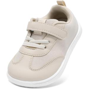 imageSTQ Toddler Girls Boys Wide Toe Barefoot Shoes Kids Walking Tennis Comfort Sneakers Lightweight Breathable Gym ShoeBeige White