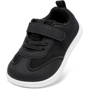 imageSTQ Toddler Girls Boys Wide Toe Barefoot Shoes Kids Walking Tennis Comfort Sneakers Lightweight Breathable Gym ShoeBlack White