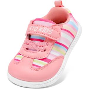imageSTQ Toddler Girls Boys Wide Toe Barefoot Shoes Kids Walking Tennis Comfort Sneakers Lightweight Breathable Gym ShoePink Rainbow