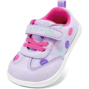 imageSTQ Toddler Girls Boys Wide Toe Barefoot Shoes Kids Walking Tennis Comfort Sneakers Lightweight Breathable Gym ShoePurple Smile