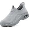 imageSTQ Walking Shoes Women Slip On Sneakers Air Cushion Comfortable Breathable Lightweight Mesh Shoes Shock Absorbing Design Ideal for Plantar Fasciitis All Day StandingMedium Grey Pink