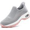 imageSTQ Womens Slip on Walking Shoes Air Cushion Comfortable Supportive Orthopedic Nursing Sneakers for Plantar FasciitisLight Grey Pink