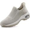 imageSTQ Womens Slip on Walking Shoes Air Cushion Comfortable Supportive Orthopedic Nursing Sneakers for Plantar FasciitisTaupe