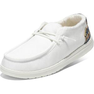 imageSTQ Womens Slip on LoafersOrthopedic Comfotable Fur Lined Ultralight Boat Casual Shoes with Arth SupportCloud White