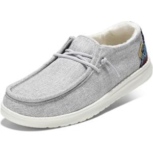 imageSTQ Womens Slip on LoafersOrthopedic Comfotable Fur Lined Ultralight Boat Casual Shoes with Arth SupportLight Grey