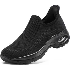 imageSTQ Womens Slip on Walking Shoes Air Cushion Comfortable Supportive Orthopedic Nursing Sneakers for Plantar FasciitisAll Black