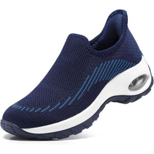 imageSTQ Womens Slip on Walking Shoes Air Cushion Comfortable Supportive Orthopedic Nursing Sneakers for Plantar FasciitisNavy