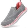 imageSTQ Slip On Sneakers for Women Lightweight Walking Shoes Comfortable Breathable Mesh with Arch SuuportLight Grey Pink