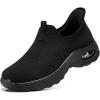 imageSTQ Walking Shoes Women Slip On Sneakers Air Cushion Comfortable Breathable Lightweight Mesh Shoes Shock Absorbing Design Ideal for Plantar Fasciitis All Day Standing All Black 8 US