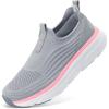 imageSTQ Womens Slip on Sneakers Wide Toe Box Walking Tennis Shoes Cushion Sole Comfortable Orthopedic Arch Support Breathable Plantar Fasciitis NonSlip Athletic Gym Workout ShoeDark Grey Pink