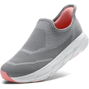imageSTQ Maternity Walking Shoes Womens Slip on SneakerLight Grey Pink