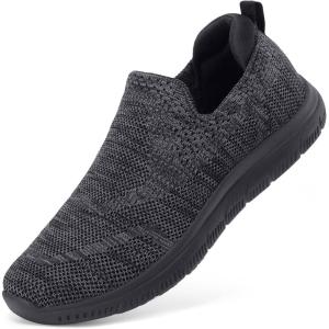 imageSTQ Slip On Sneakers for Women Lightweight Walking Shoes Comfortable Breathable Mesh with Arch SuuportBlack Grey