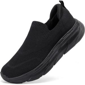 imageSTQ Slip on Sneakers Women Walking Shoes with Arch Support Comfortable NonSlip Nurse ShoesAll Black