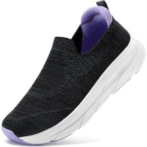 imageSTQ Slip on Sneakers Women Walking Shoes with Arch Support Comfortable NonSlip Nurse ShoesCharcoal Grey Purple