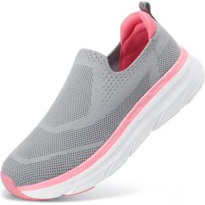 imageSTQ Slip on Sneakers Women Walking Shoes with Arch Support Comfortable NonSlip Nurse ShoesLight Grey Pink