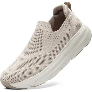 imageSTQ Slip on Sneakers Women Walking Shoes with Arch Support Comfortable NonSlip Nurse ShoesTaupe