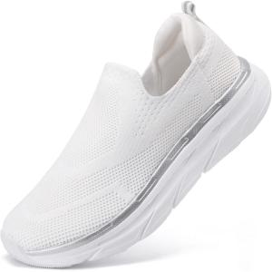 imageSTQ Slip on Sneakers Women Walking Shoes with Arch Support Comfortable NonSlip Nurse ShoesWhite