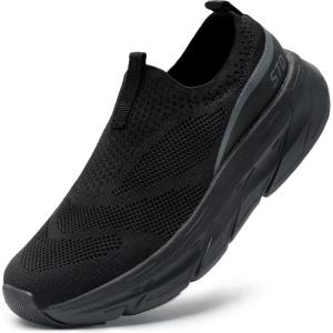 imageSTQ Slip on Sneakers Women Walking Shoes with Arch Support Memory FoamAll Black
