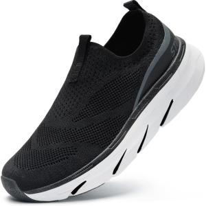 imageSTQ Slip on Sneakers Women Walking Shoes with Arch Support Memory FoamBlack White