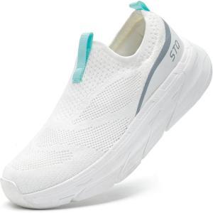 imageSTQ Slip on Sneakers Women Walking Shoes with Arch Support Memory FoamWhite Teal
