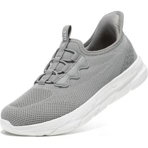 imageSTQ Slip on Womens Sneakers Orthopedic Walking Shoes Comfortable Breathable Sneakers with Arch SupportLight Grey