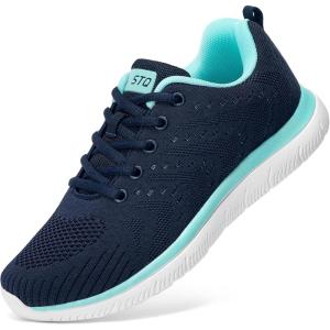imageSTQ Tennis Shoes Womens Sneakers Breathable Mesh Walking Shoes Arch Support Orthopedic Athletic Workout Gym Running Shoe for Travel Jogging Sports Cross TrainingNavy BlueAqua
