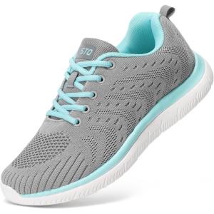 imageSTQ Tennis Shoes Womens Sneakers Breathable Mesh Walking Shoes Arch Support Orthopedic Athletic Workout Gym Running Shoe for Travel Jogging Sports Cross TrainingLight GreyAqua