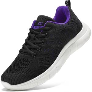 imageSTQ Tennis Shoes Womens Sneakers Breathable Mesh Walking Shoes Arch Support Orthopedic Athletic Workout Gym Running Shoe for Travel Jogging Sports Cross TrainingBlackPurple