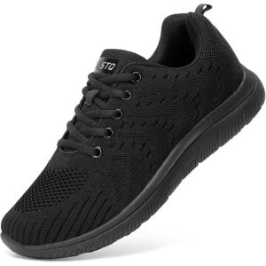 imageSTQ Tennis Shoes Womens Sneakers Breathable Mesh Walking Shoes Arch Support Orthopedic Athletic Workout Gym Running Shoe for Travel Jogging Sports Cross TrainingAll Black
