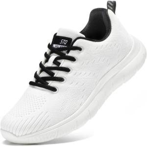 imageSTQ Tennis Shoes Womens Sneakers Breathable Mesh Walking Shoes Arch Support Orthopedic Athletic Workout Gym Running Shoe for Travel Jogging Sports Cross TrainingWhite Coke Black