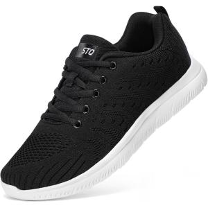 imageSTQ Tennis Shoes Womens Sneakers Breathable Mesh Walking Shoes Arch Support Orthopedic Athletic Workout Gym Running Shoe for Travel Jogging Sports Cross TrainingBlackWhite